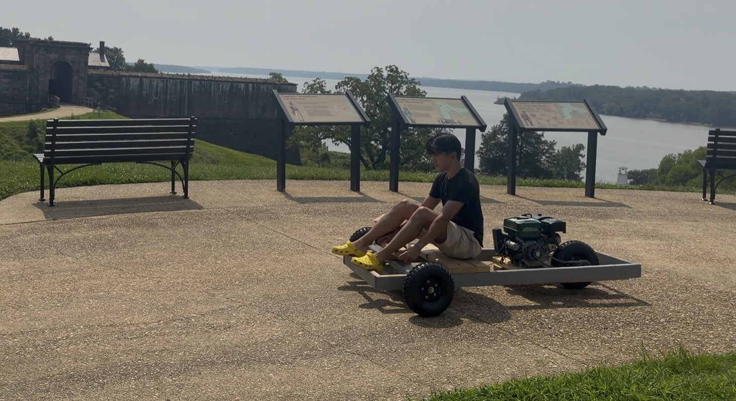 Wooden go-kart being driven